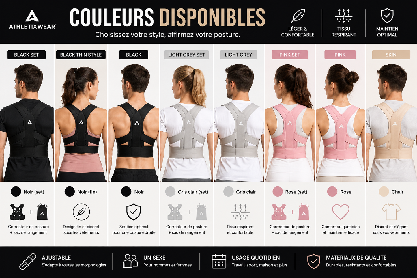 Correcteur de Posture Unisexe | Soutien du Dos, Alignement des Épaules et Confort